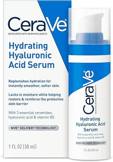 Cerave Hyaluronic Acid Serum for Face with Vitamin B5 and Ceramides, Hydrating Face Serum for Dry Skin, Fragrance Free, 1 Ounce
