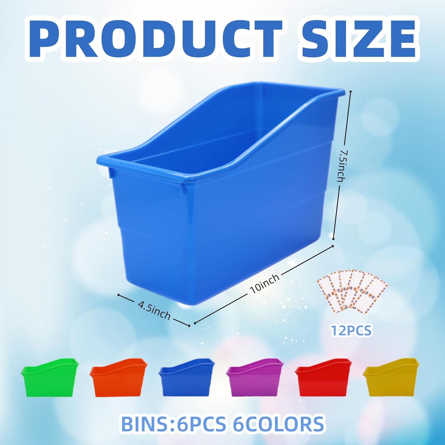 6 Pack Plastic Book Bins and Magazine File Holders, Vertical Storage Baskets Organizers for Desktop, Home Office & Professional Organization, Rainbow Colors