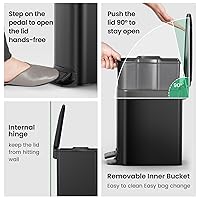 Vista 5 de Cesun Small Bathroom Trash Can with Lid Soft Close, Step Pedal, 6 Liter / 1.6 Gallon Stainless Steel Garbage Can with Removable Inner Bucket, Negro