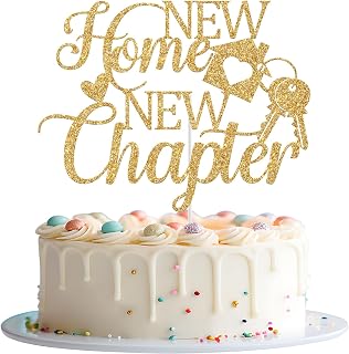 New Home New Chapter Cake Topper, New Home New Beginning New Memories, Welcome Home Cake Decorations, Housewarming Family Reunion Party Decorations, Gold Glitter