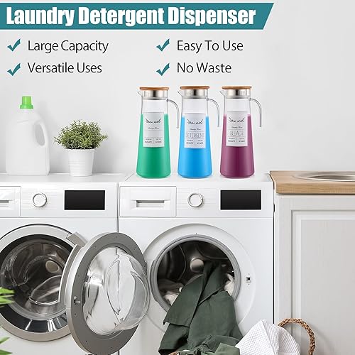 Miniatura 7 de Hushee Dispensador de detergente acrílico para ropa de 54 onzas con asas de tapa, dispensador de jabón para lavandería, recipientes líquidos para