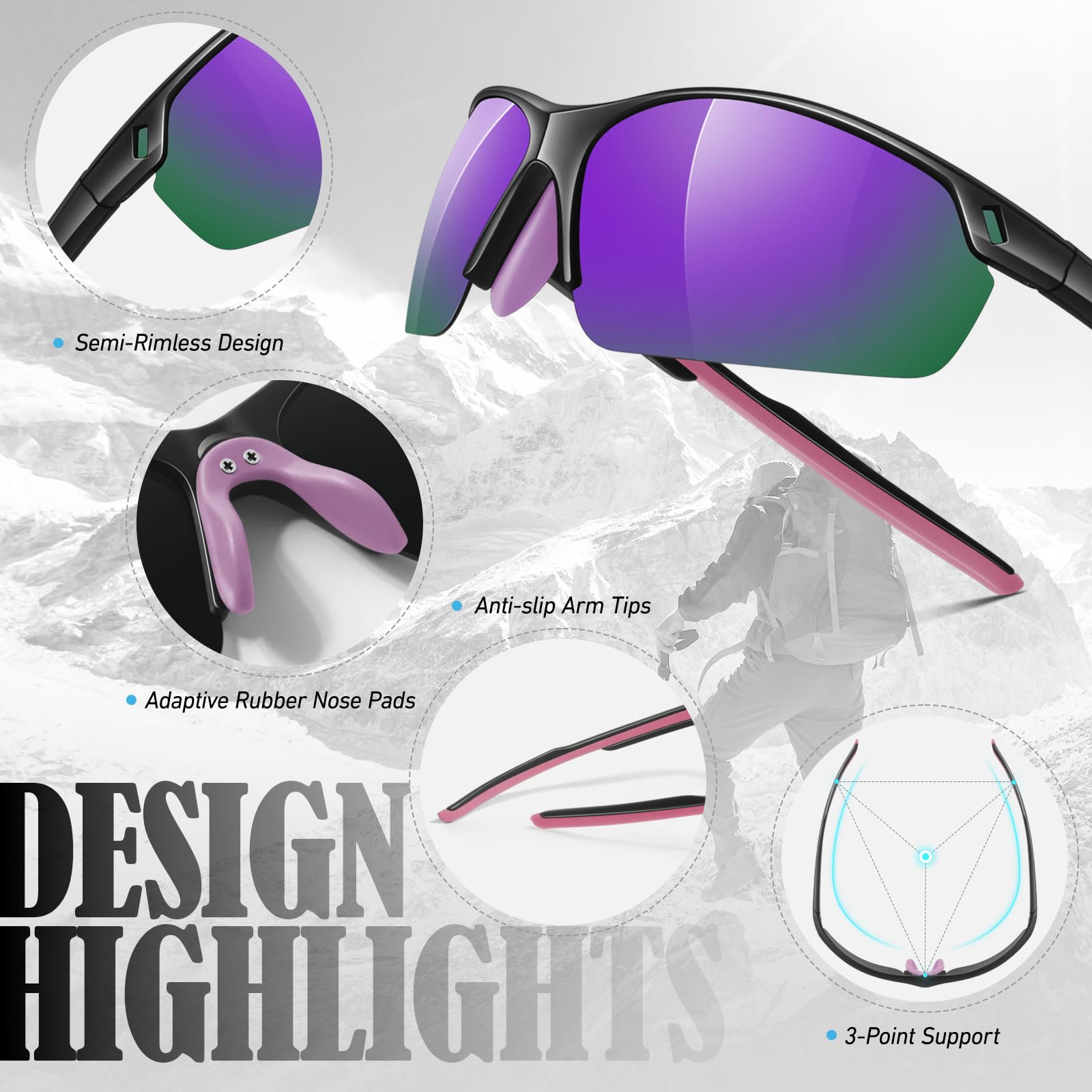 WEAROYO Polarisierte Sonnenbrille für Herren und Damen, flexibler TR90-Rahmen, umlaufender UV400-Sport-Sonnenbrille, Laufen, Angeln