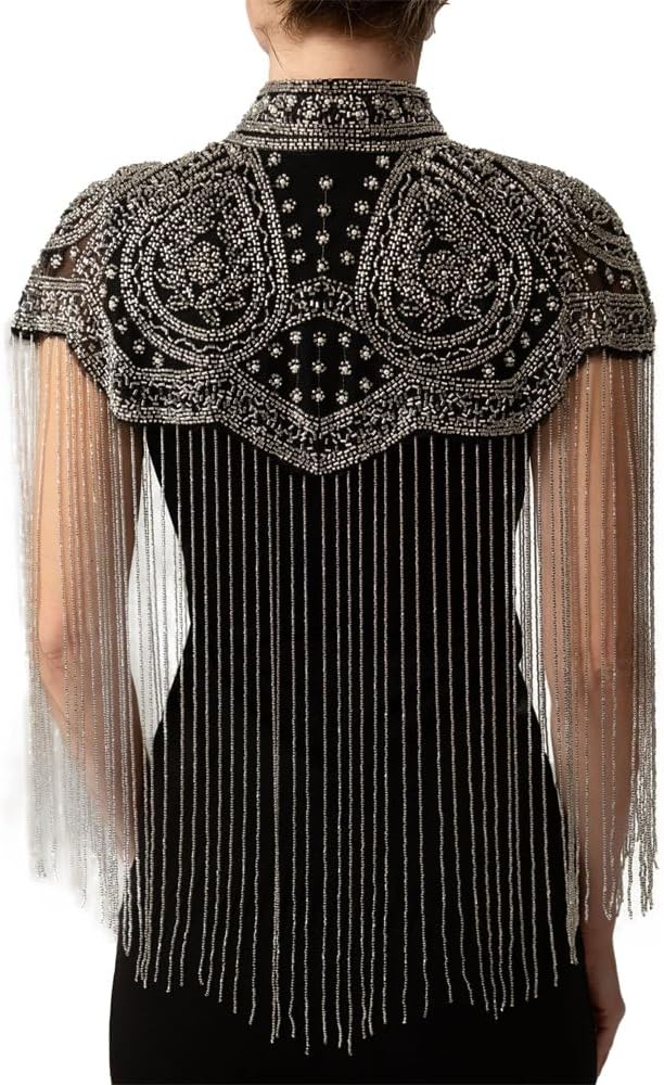1920s Sequin Shawl Wraps for Women Long Fringed Beaded Evening Capelet Art Deco for Evening Dresses Wedding Party