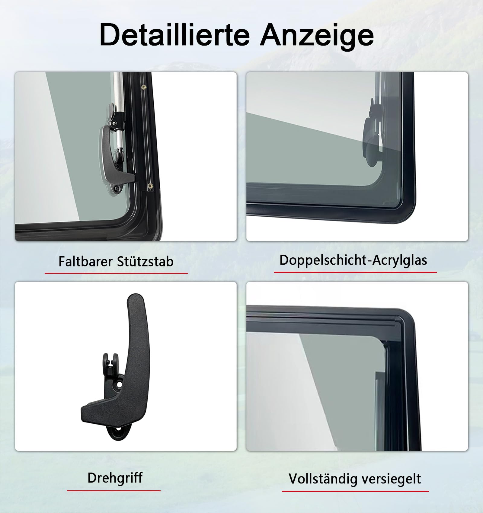 Wohnwagen Fenster Wohnmobil Fenster - Ausstellfenster Camper Wohnmobilfenster Externes Push Fenster mit Integriertem Rollo und Fliegengitter für Alle Arten von Fahrzeugen (900x450mm)