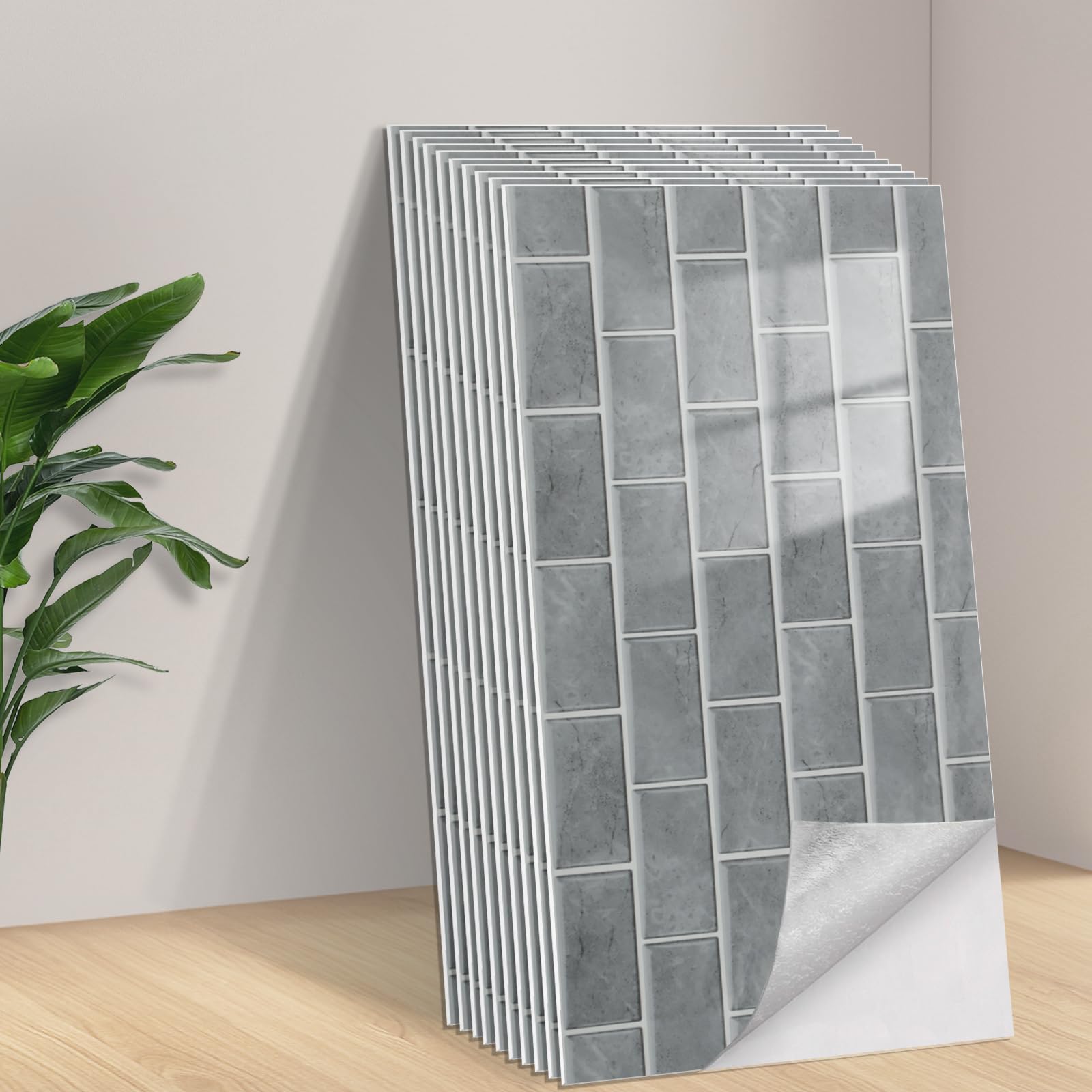 Tarwanear Tile Stickers Marble 10pcs/60x30cm Self Adhesive Wall Tiles PVC Wall Stickers Waterproof Oil Proof Grey Peel and Stick on for Kitchen Bathroom Home Decor — image 1
