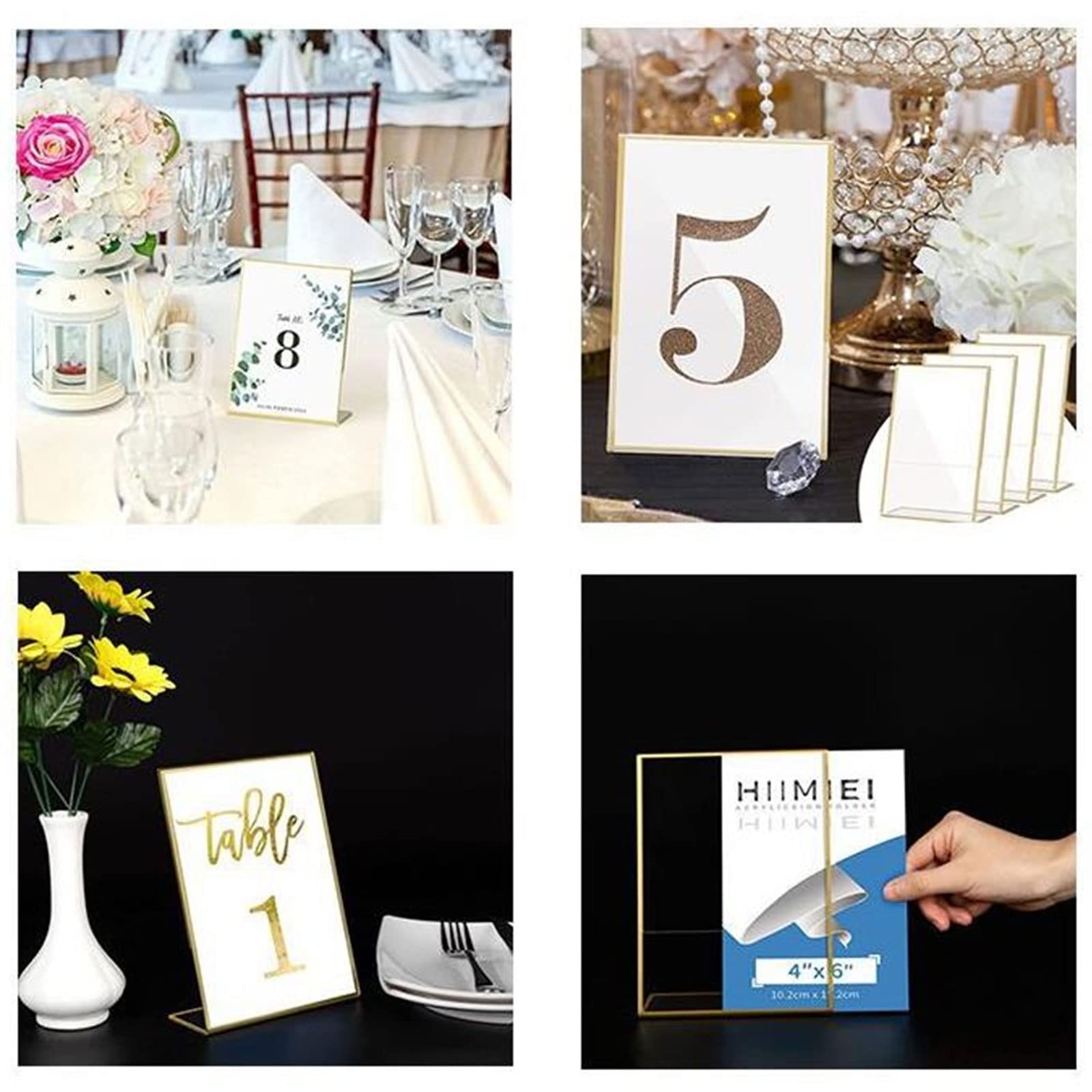 6 Piezas Menu Soporte con Borde Dorado,Soportes de números de Mesa de acrílico Dorado,Soporte de Póster para Restaurante,Menú,Foto o Anuncio