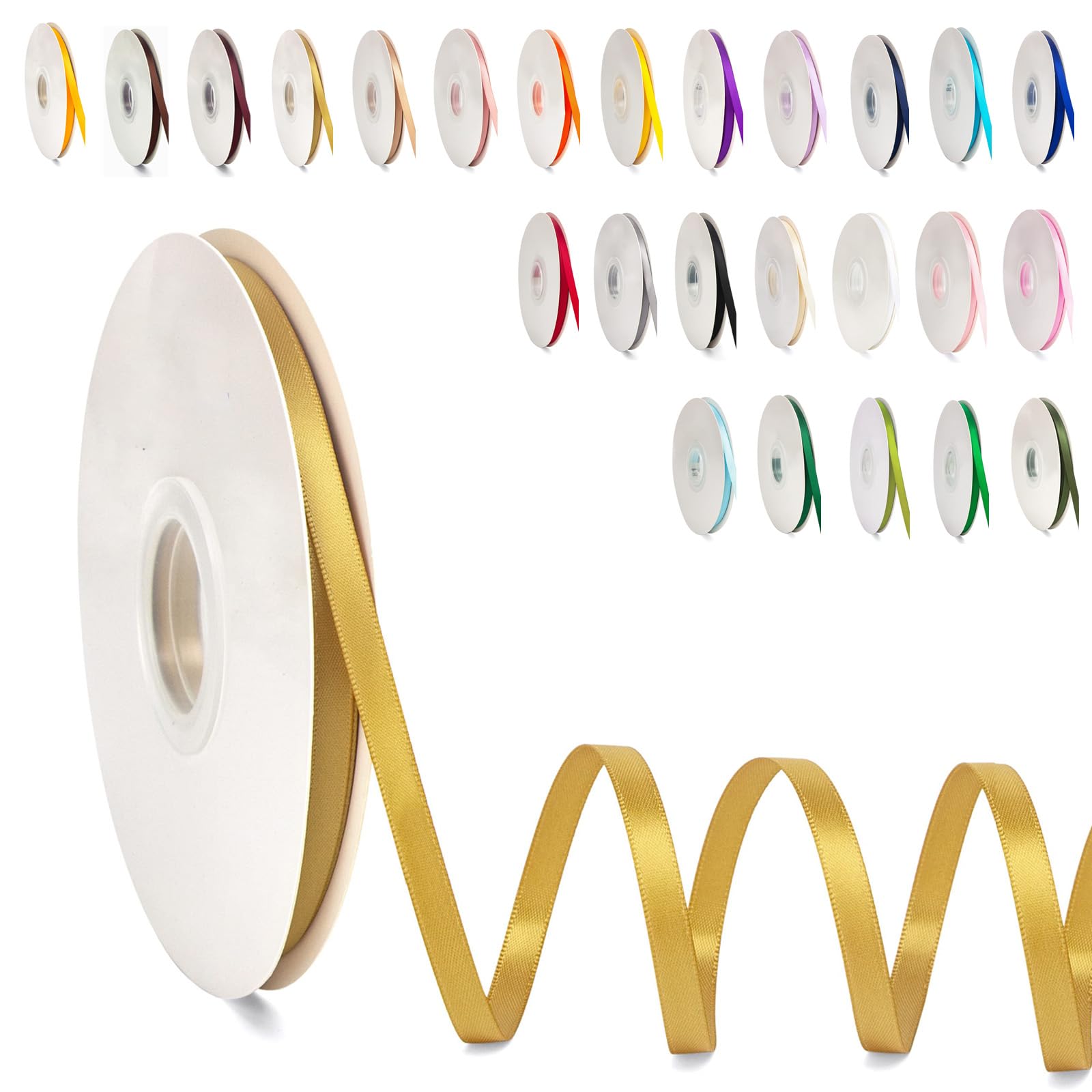 Champagne Gold Satin Ribbon 10mm, 23 Meters Champagne Fabric Ribbons Double Sided Silk Ribbons for Gift Wrapping, Crafting, Hair Bows, Balloons, Wreaths, Cakes, Wedding Party, Christmas Decoration — view 162