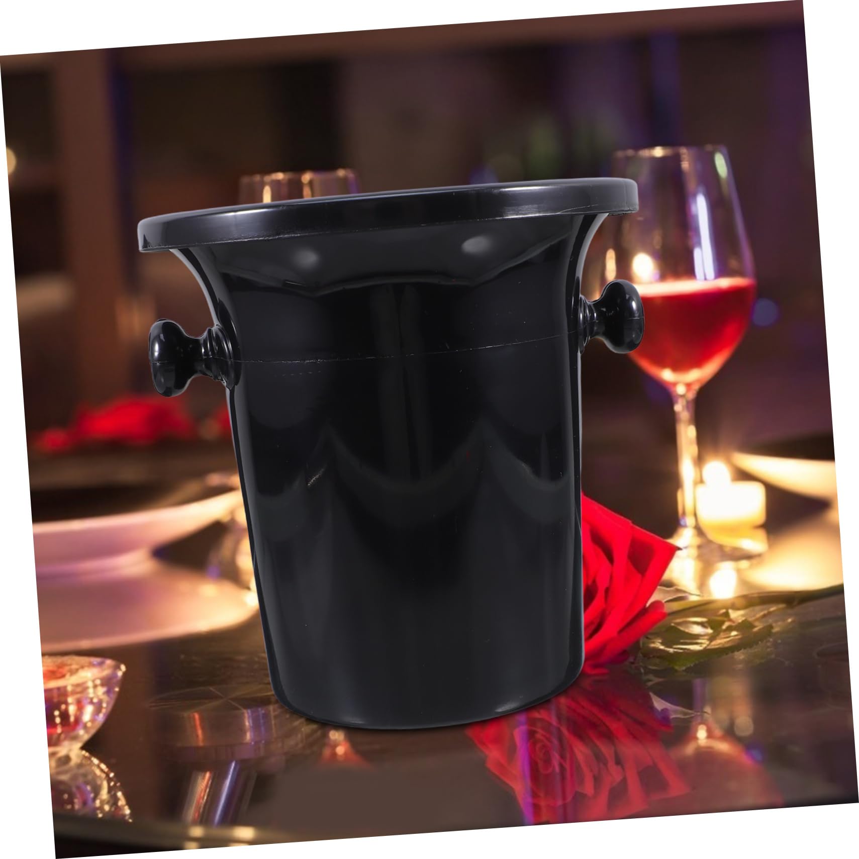 Escupidera de Plástico Negra para Cata de Vinos Dos Orejas, Diseño Redondo Occidental, Cubitera Exposiciones y Tiendas Especializadas