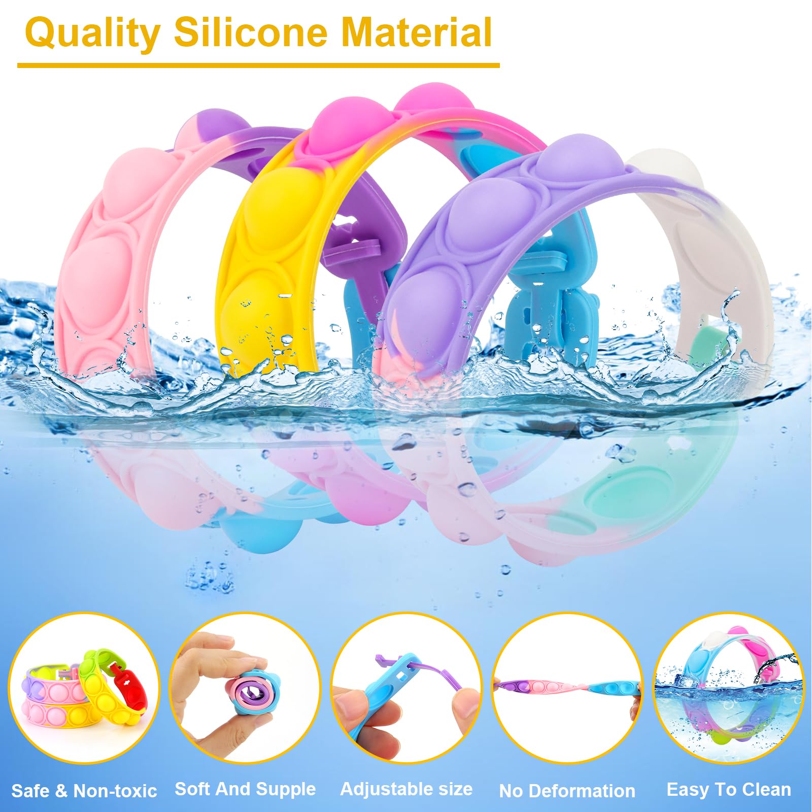 30 Bracelets Silicone Enfants - 15 Couleurs Arc-en-Ciel - Réglables Et Anti-Stress - Cadeau Anniversaire