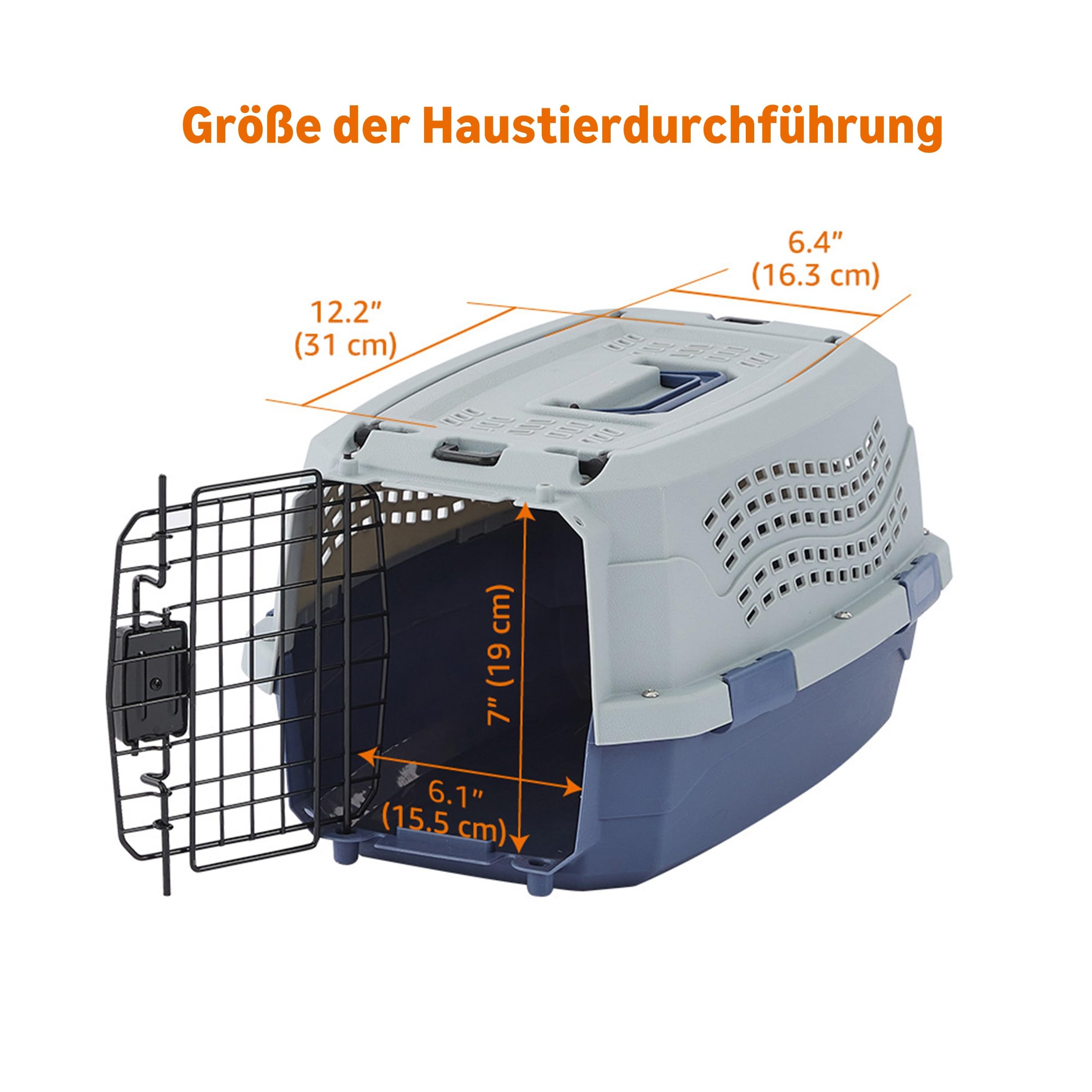 Amazon Basics Hund Transportbox für Haustiere, 2 Türen, 1 Dachöffnung, L 48 x B 32 x H 25 cm, Blau
