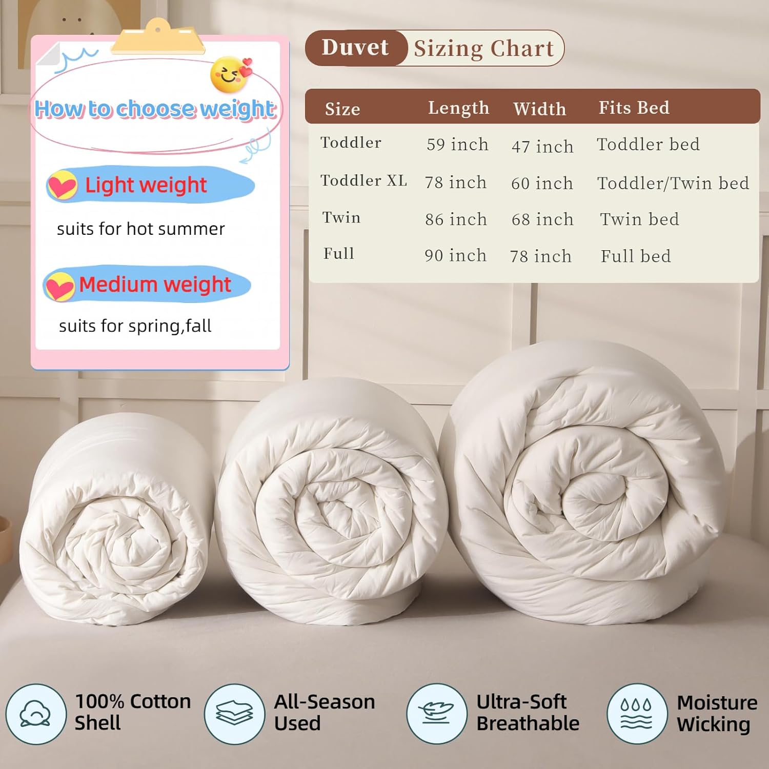 BuLuTu White Down Alternative Comforter for Crib Toddler Bed, Soft Breathable Quilted Blankets, Extra Warm Duvet Insert, Machine Washable, 47x59 Inch, Medium Weight Comforter, 1.9 Pounds - Image 5