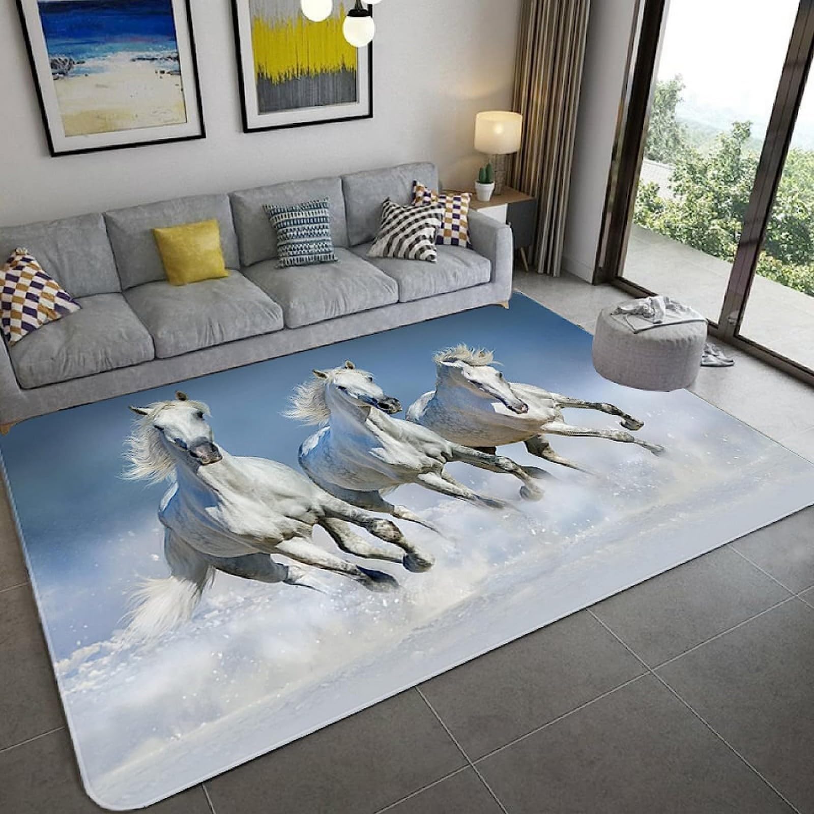 Tapis velours cristal doux et antidérapant imprimé 3D animaux pour salon et chambre d'enfants