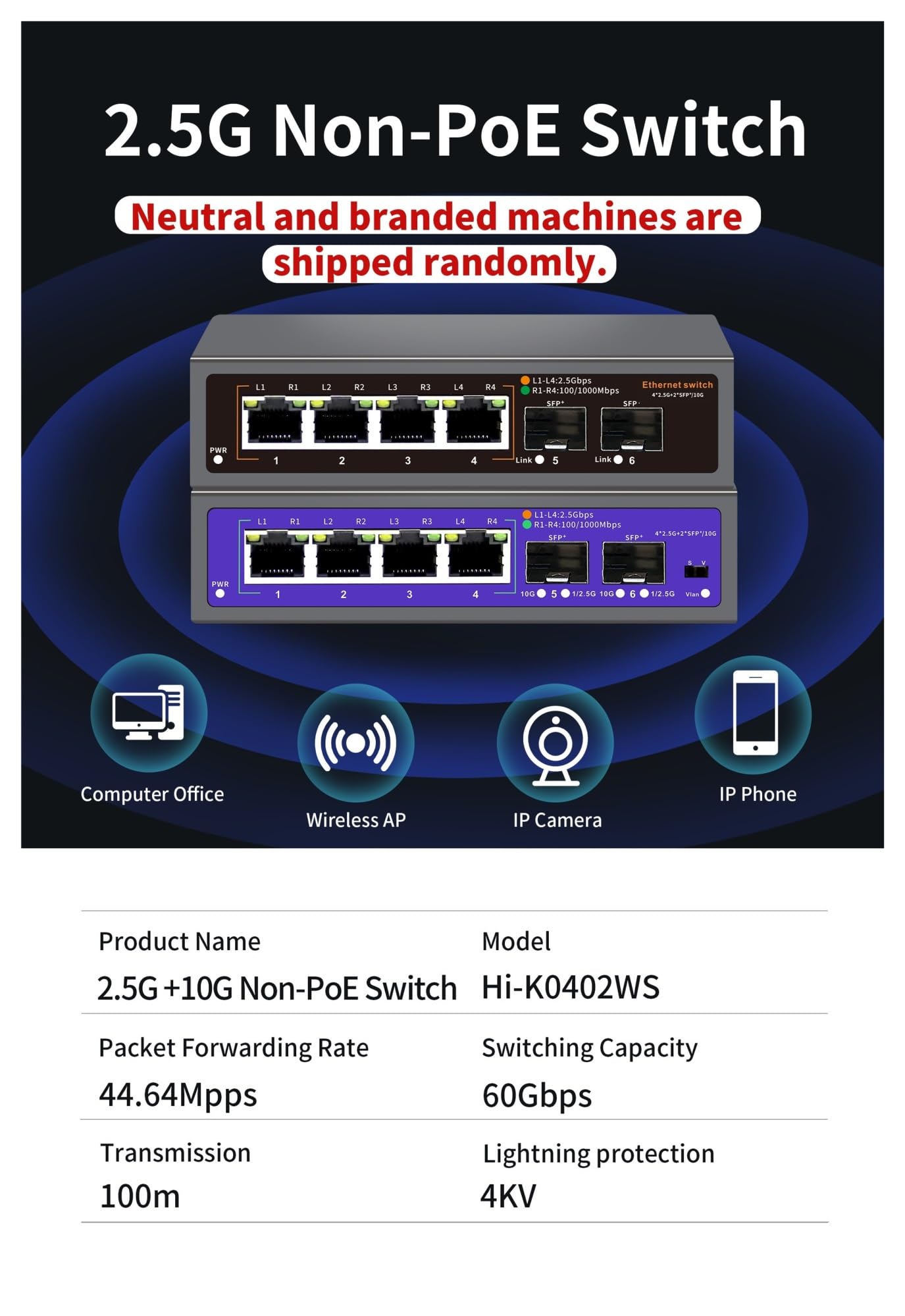 Switch Ethernet 2.5G 4/8 Porte Nessuno Switch di Rete PO//E uplink 2 * 10G Port(K0402WS U/.S Plug)