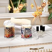 Vista 6 de Paquete de 4 dispensadores Qtip con tapas, contenedores de almacenamiento de plástico con flores de gatos y gatitos, organizador de botes de baño