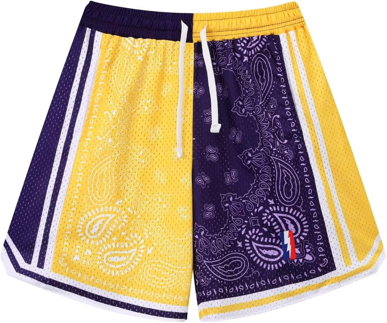 BOOMLEMON Men's Basketball Shorts Workout Athletic Paisley Shorts Mesh Print Running Short Pants