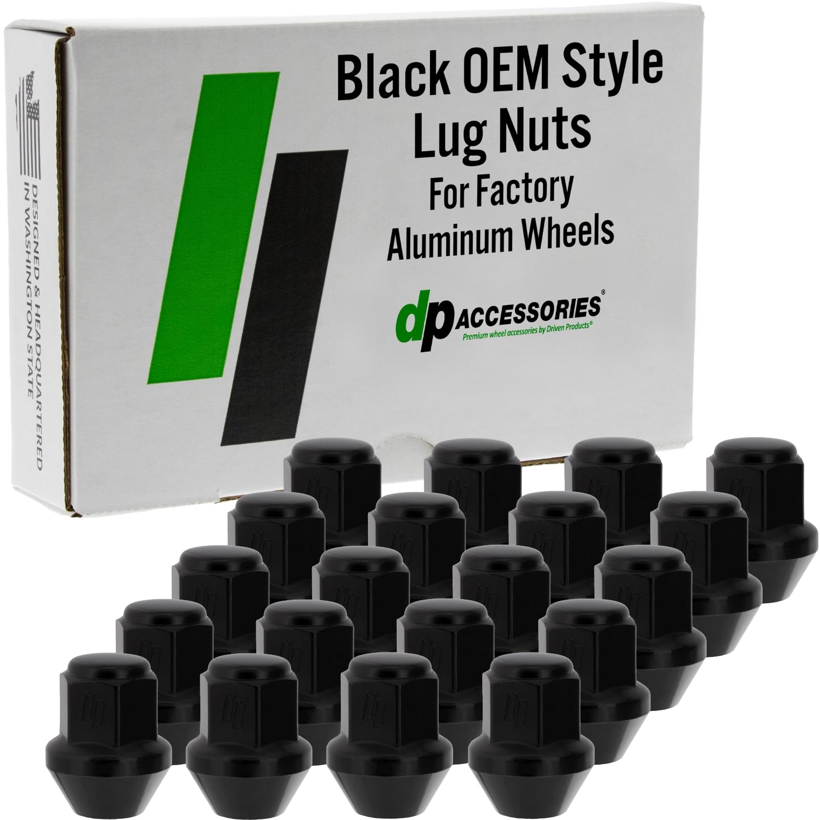 DPAccessories Lug Nuts Compatible with 2011-2023 Dodge Challenger | Black OEM Style | for Factory Aluminum Wheels Only | Set of 20 Wheel Nuts | DDOCHL02F-BK/1