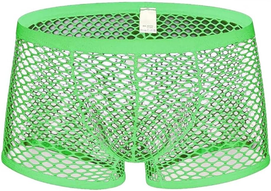 Men's Sexy Mesh Underwear Boxer Shorts Low Waist See-Through Fishnets Breathable Briefs (US, Alpha, Large, Regular, Regular, Green)