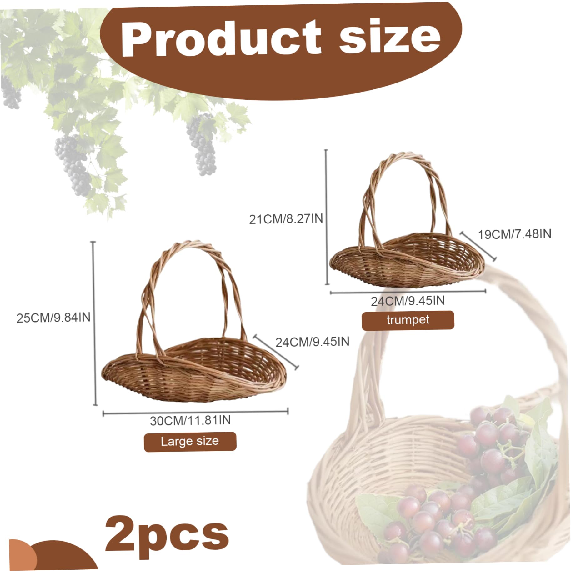 Cestino di vimini con manico da 2 pezzi cestino da giardino per la raccolta di verdure naturale wicker fiore di raccolta tessuta portatile