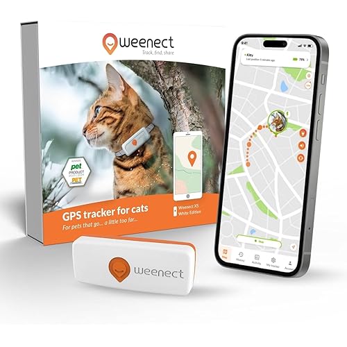 Weenect Cat XS - GPS Tracker for Cats | Real-time GPS Tracking | Smallest Model on The Market | Operates with a Subscription | Collar Included