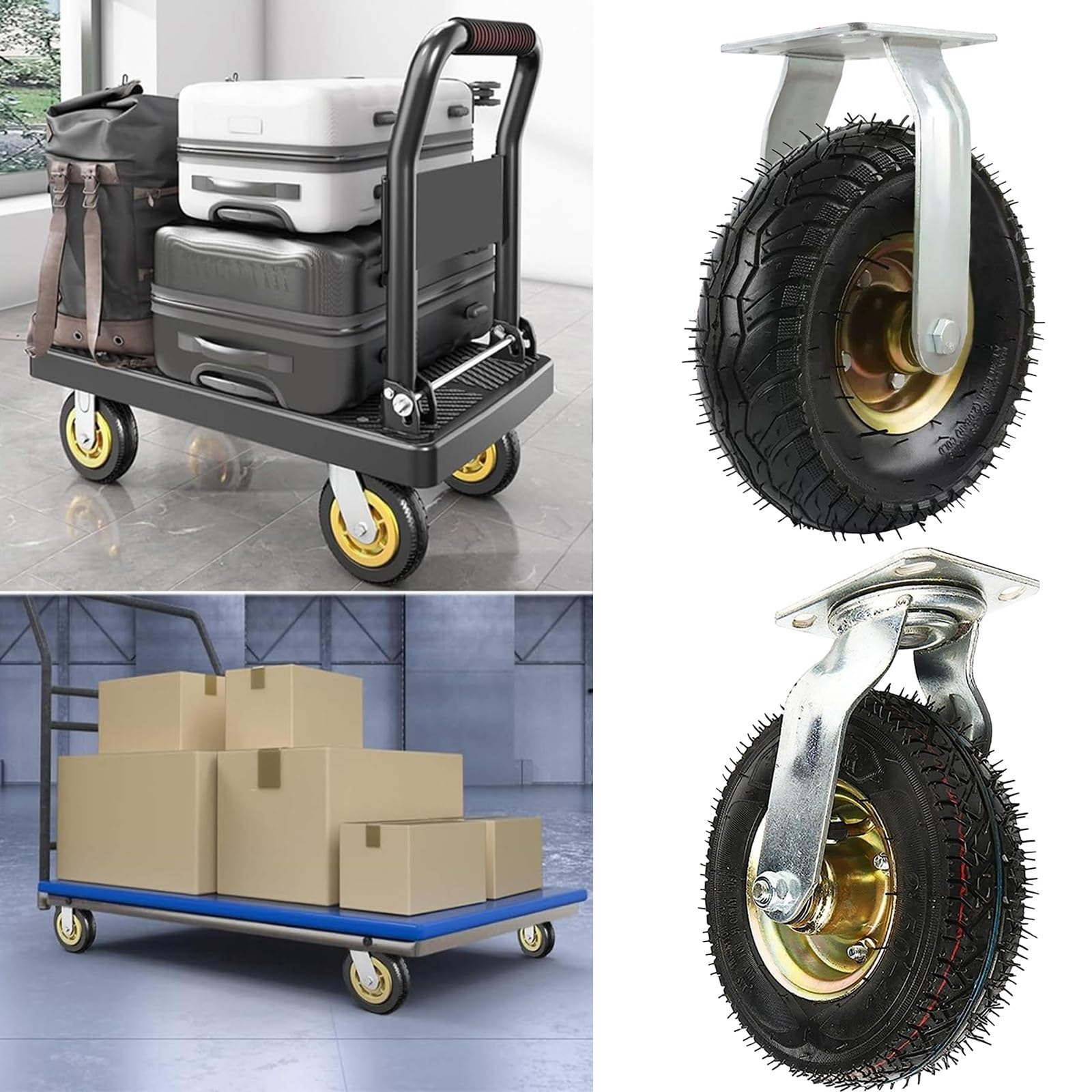 Luftreifen Gummi Rollen, 4 Schwerlastrollen Pannensichere, Luftreifen Gummiräder Industriell Rad Ø15/20/25cm, Gummi Bockrolle Tragkraft 150Kg, Für Möbelroller Transportroller, Werkbank Rollen