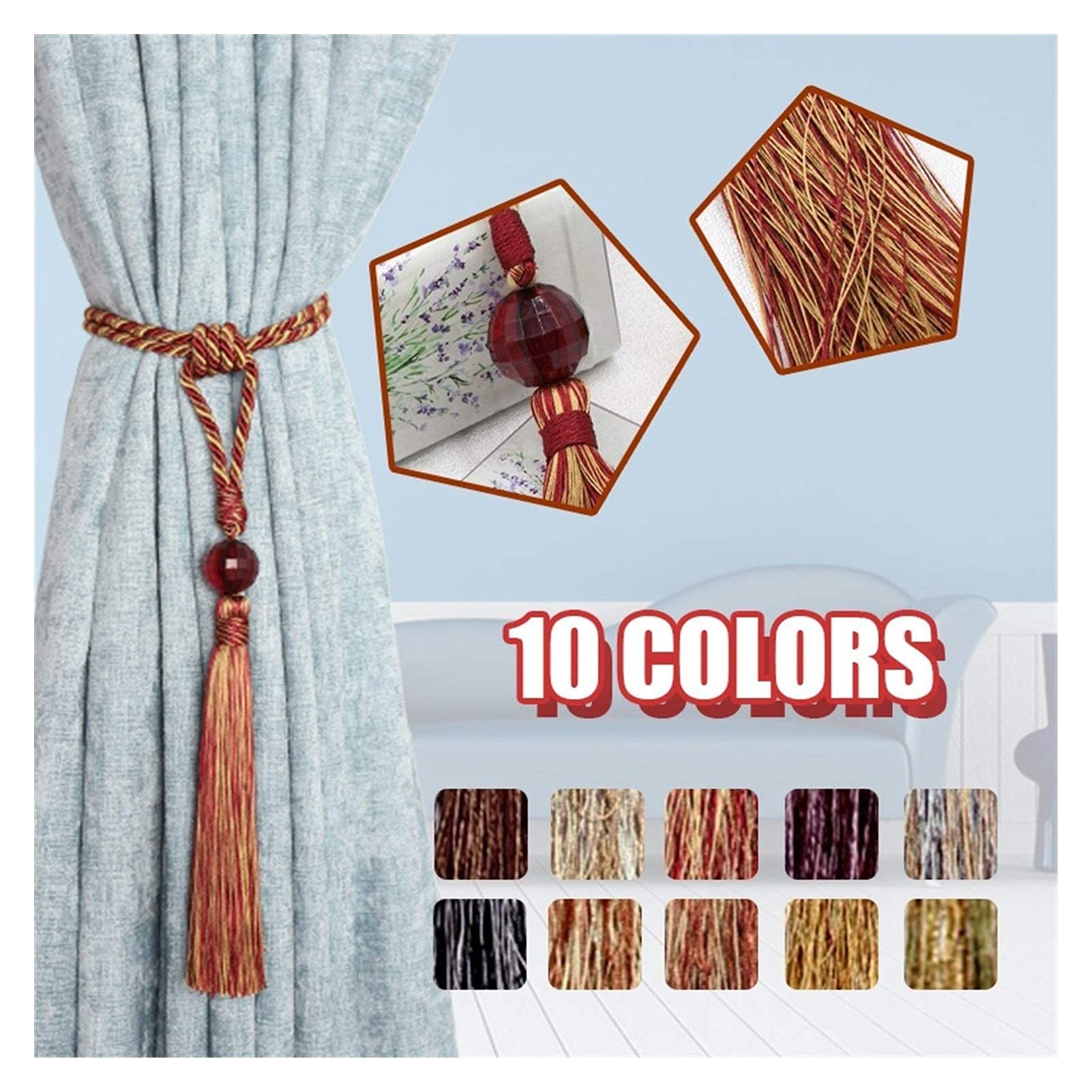 Boucle de Rideau, 2Pc Boule de Cristal Embrasse de Rideau Décoration de la Maison Perles Acryliques Gland Porte-Rideau Clip Corde à Cravate Accessoires de Chambre Faits à la Main pour la fixation de