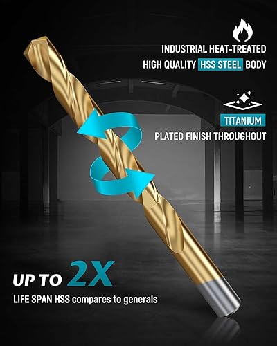 Miniatura 3 de Lichamp Juego de brocas HSS de 13 piezas, brocas de acero de alta velocidad con revestimiento de titanio de 116 a 14 pulgadas para metal, acero,