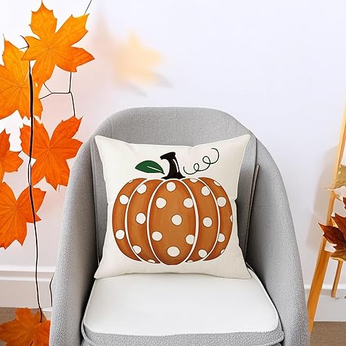 Miniatura 2 de Aitukang Fundas de almohada de otoño de 18 x 18 pulgadas, diseño de rayas de calabaza naranja, funda de almohada decorativa de otoño de Acción de