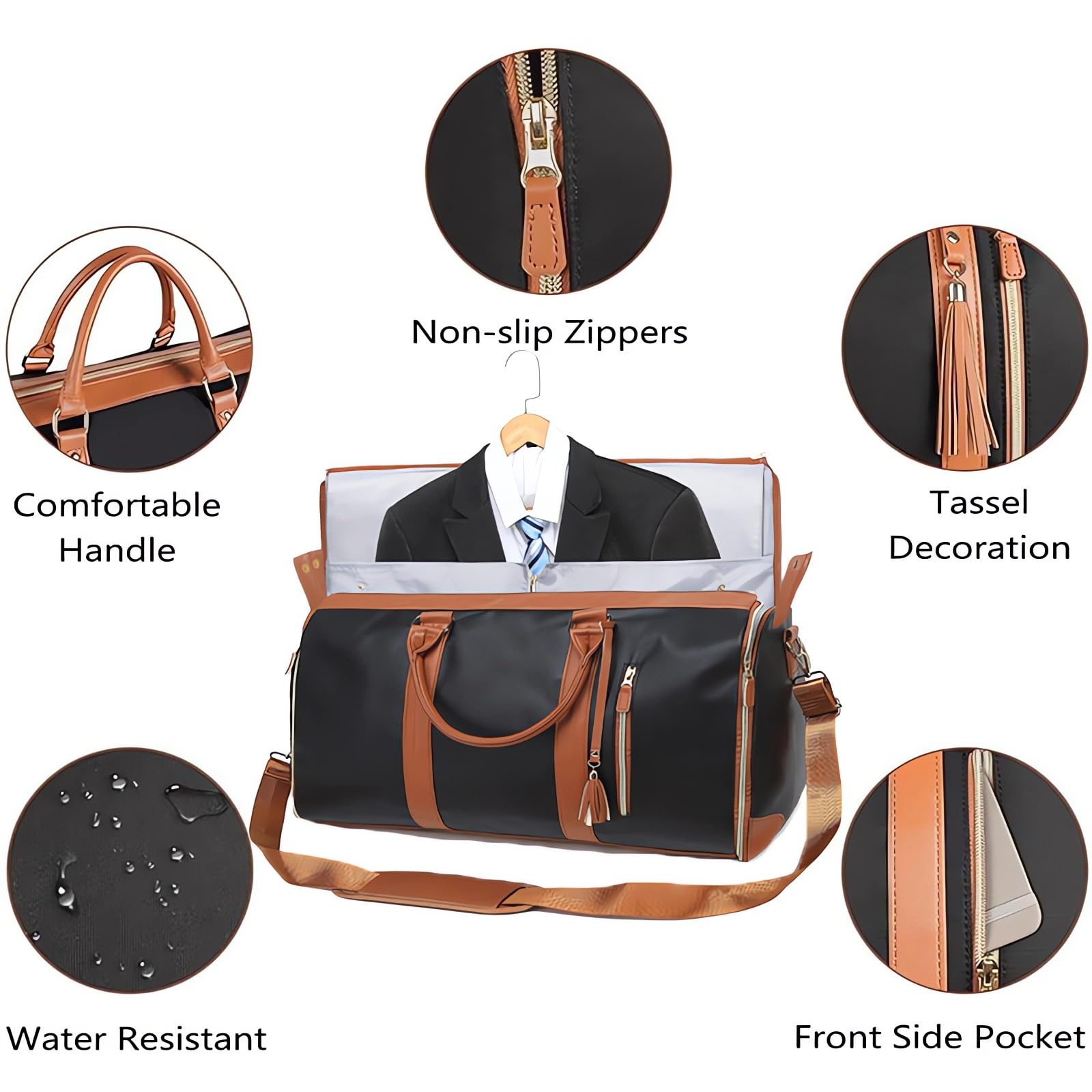 Kleidertasche für Reisen, wandelbare Stofftasche mit Schuhbeutel, 2-in-1, wasserdichte Reisetasche mit Schultergurt, für Herren und Damen (Rosa/Weiß/Dunkelbraun)