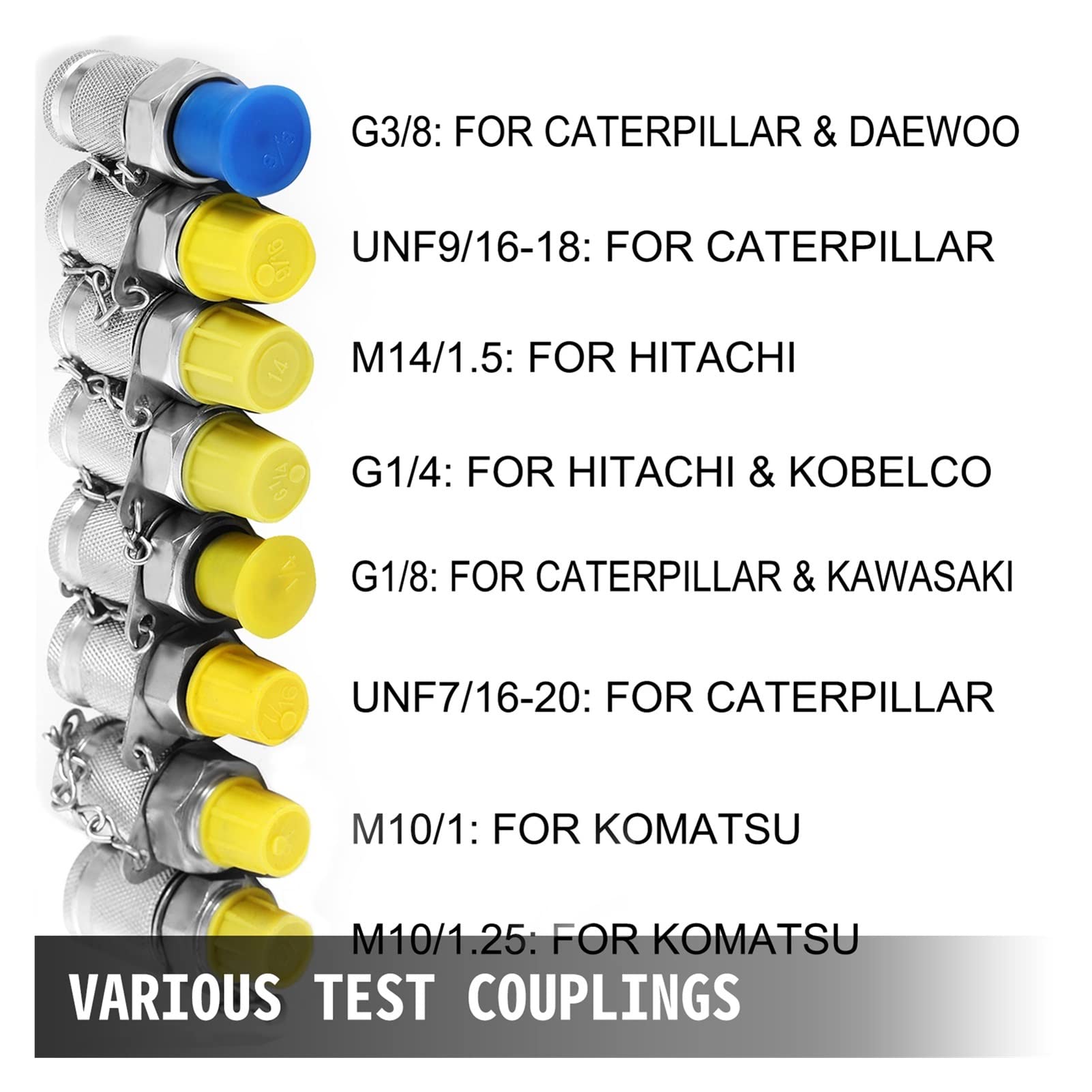 Zestaw do pomiaru ciśnienia hydraulicznego 0-60 MPa z przenośną walizką, cyfrowy manometr, przyrządy pomiarowe do koparek, wydajny sprzęt (6 złączy testowych)