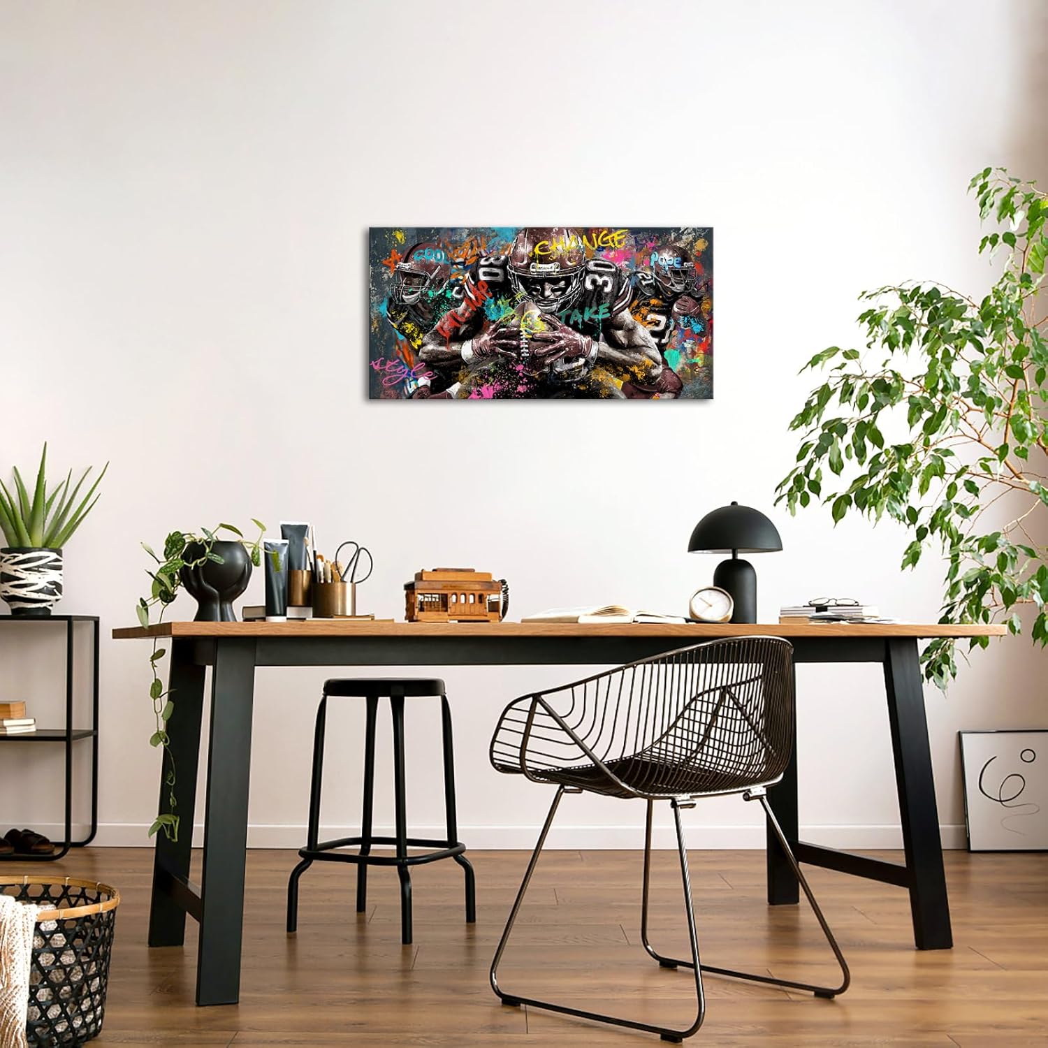 LyerArtork Graffiti American Football Wall Art Canvas Prints Sports Inspirational Athletes Pictures Artwork Wall Decor for Teen Boys Mens Bedroom Gym Club Living Room Game Room 40"x20"