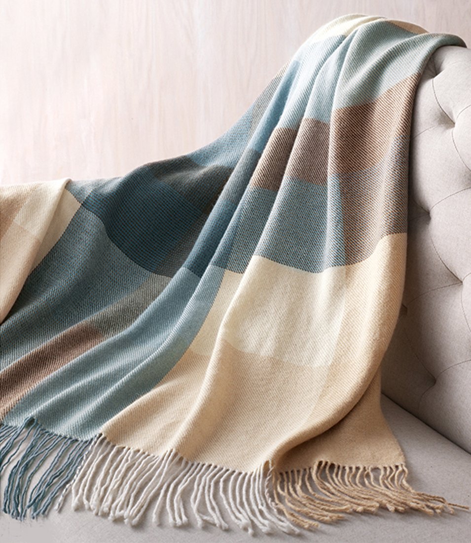 Lorenzo Cana - Alpakadecke 100% Alpaka vom Babyalpaka, Fair Trade Decke Wohndecke, handgewebte Sofadecke Tagesdecke Kuscheldecke, blau braun - 96030
