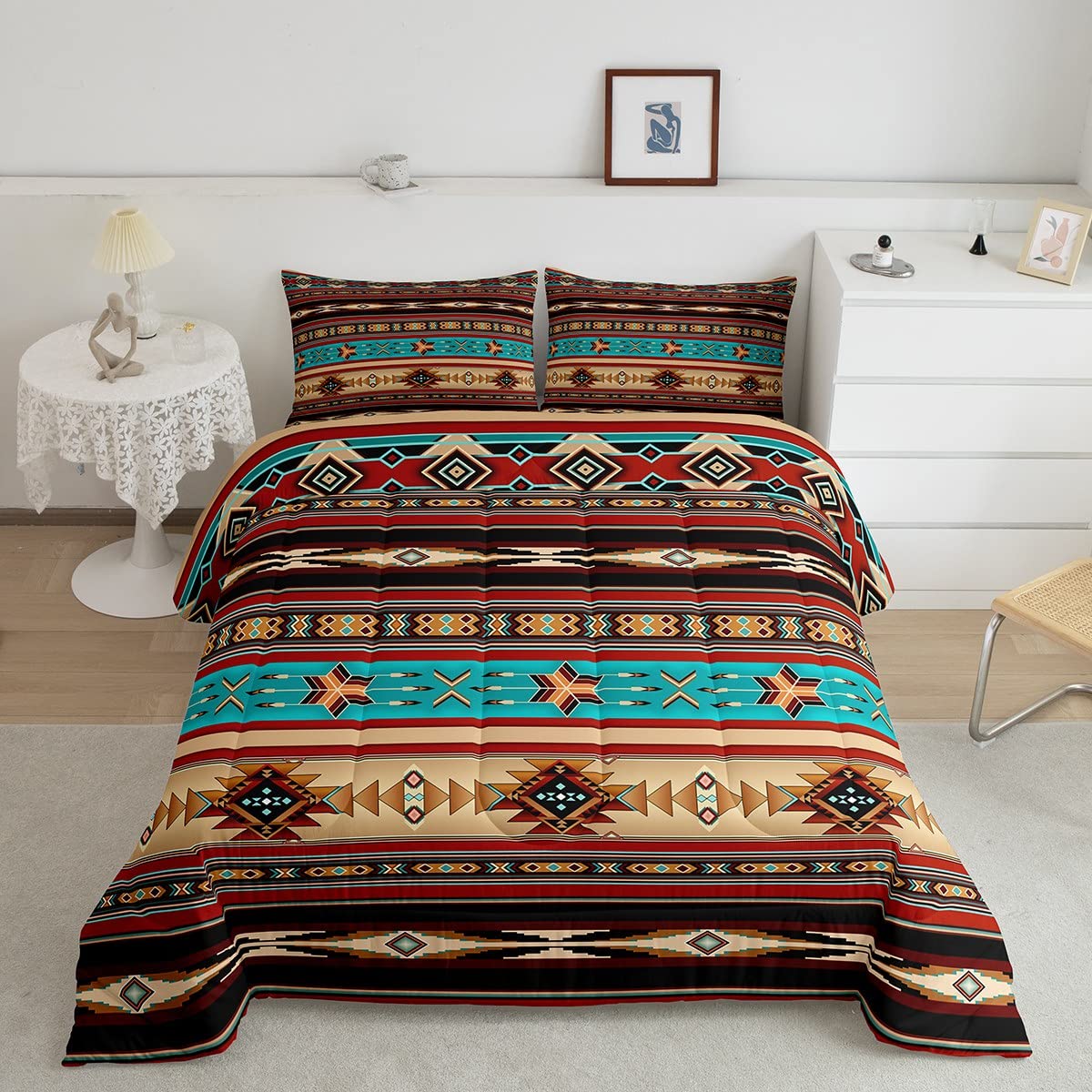 Aztec Quilt Ethnic Tribal Arrow Comforter Set,Retro Southwest Native Bohemian Bedding Set King,Western Star Geometry Sriped Duvet Insert African Tribe Exotic Nordic Style Boho Decor,Warm Taupe