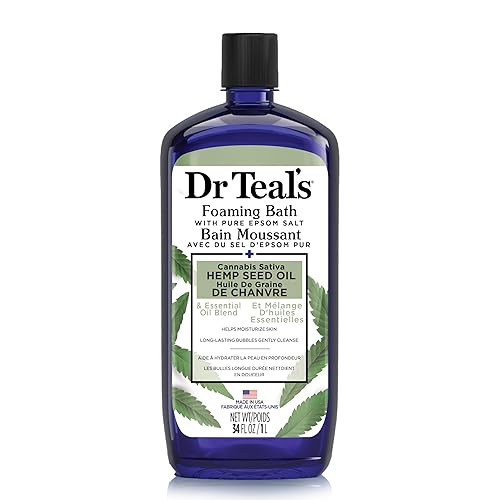 Dr Teal’s Foaming Bath with Pure Epsom Salt, Cannabis Sativa Hemp Seed Oil, 34 fl oz (Packaging May Vary) - Bubble Bath (1000 ml)