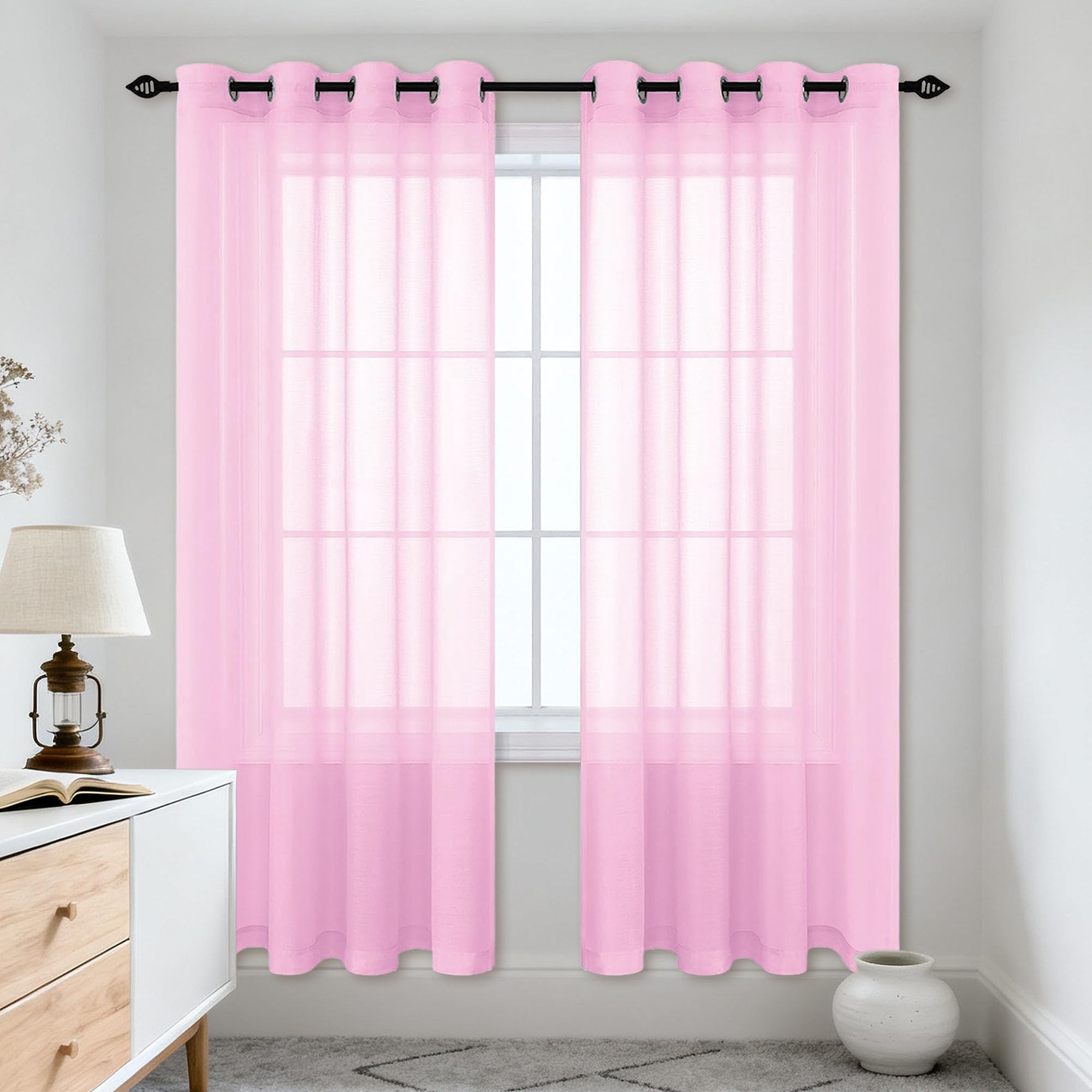 Voilage rose esthétique à oeillets textile haut de gamme