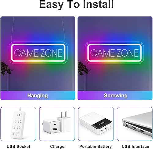 Miniatura 30 de Game Zone - Letreros de neón para decoración de habitación de jugadores, letrero de neón para decoración de pared, dormitorio, sala de juegos, Azul