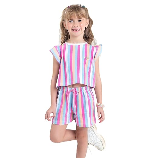 Conjunto Cropped Infantil Verão Feminino Listras - Listrado