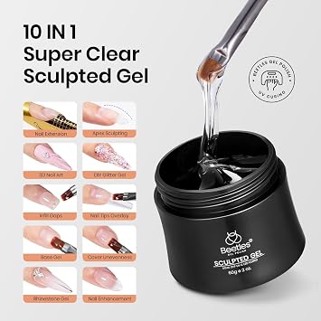 Beetles Hard Gel for Nails, 60g 10 in 1 Large Size Clear Scuplted Gel | for Nail Extension Sculpting & Overlays Building, High Hardness with Nail Accessories for Pro Salon Use, LED UV Lamp Needed