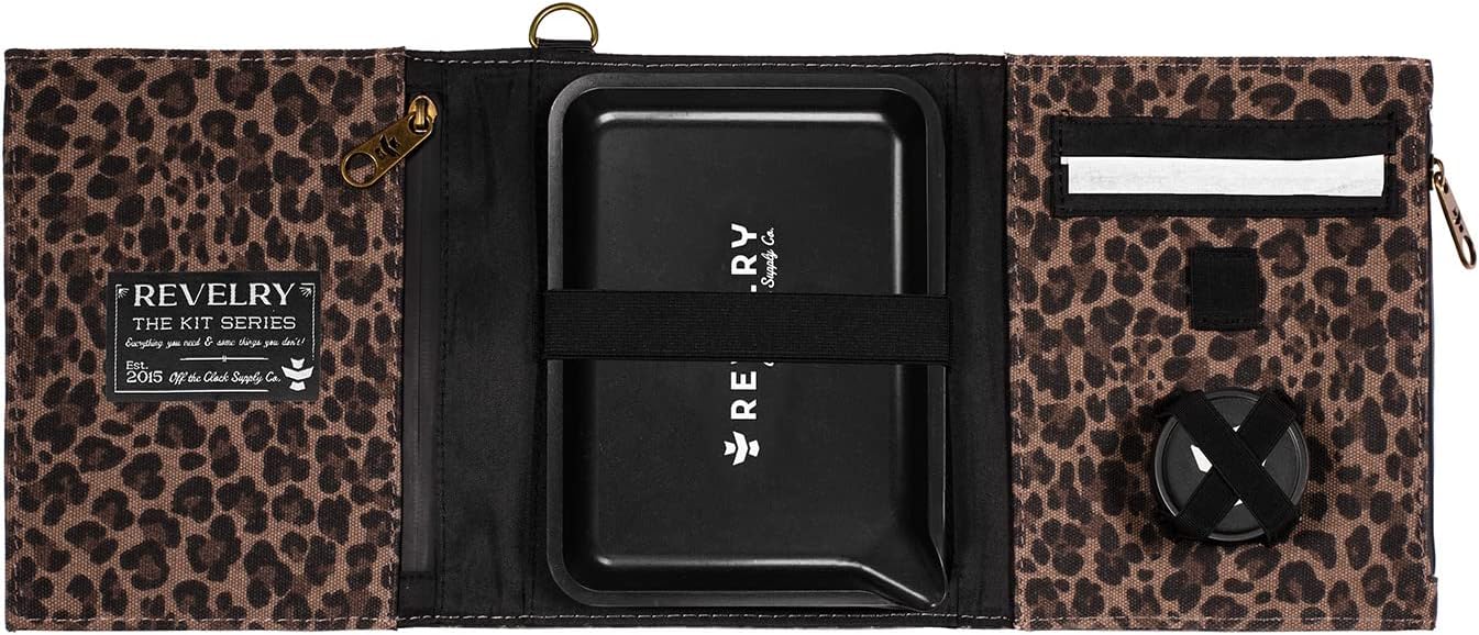 Revelry Supply Carrying Case All-in-one Kit, Lockable with 2 Pockets, Tray and Spice Grinder(Leopard)