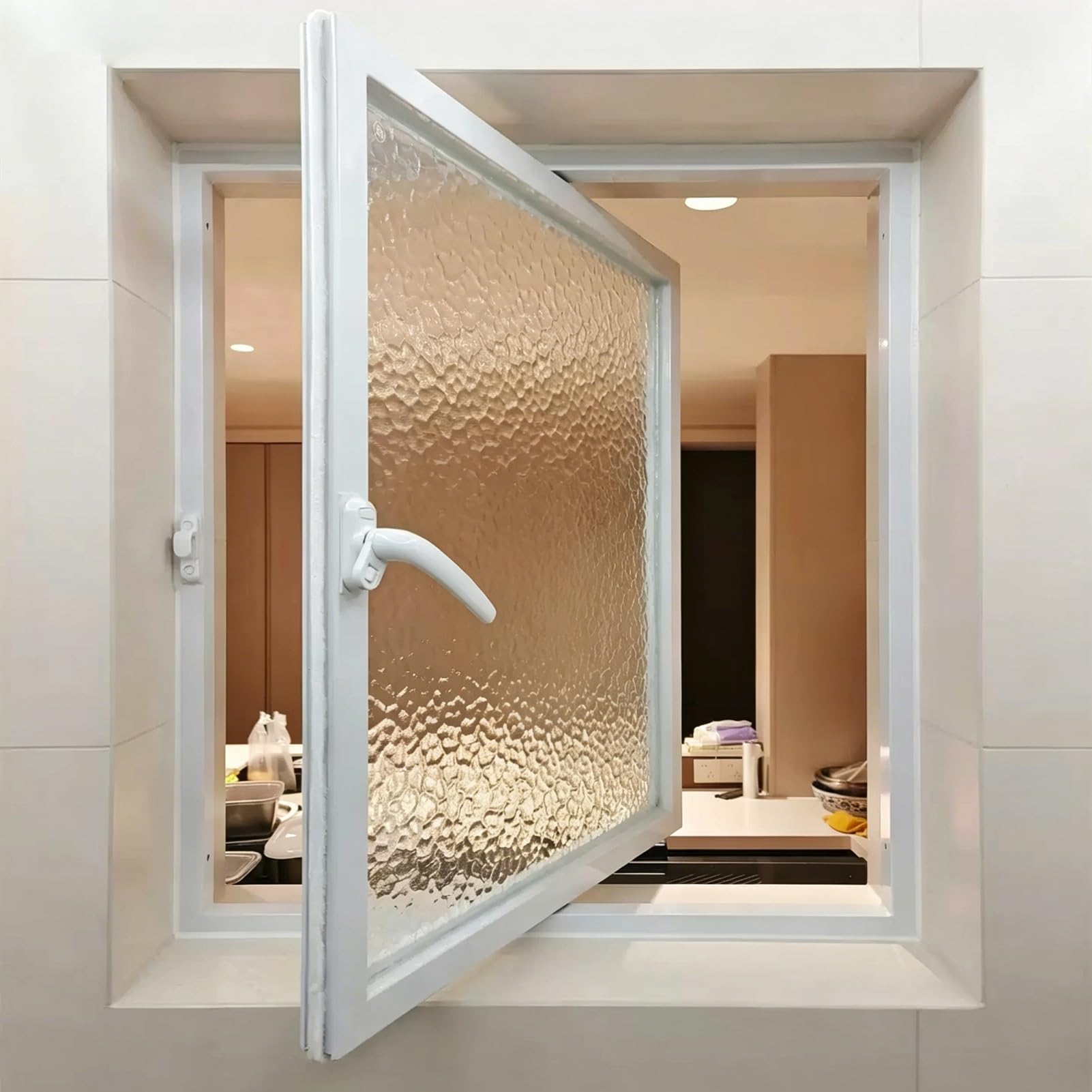 Ventana abatible de aluminio, cristal templado ondulado giratorio de 360°, reemplazo personalizado para cobertizo, baño, cafetería