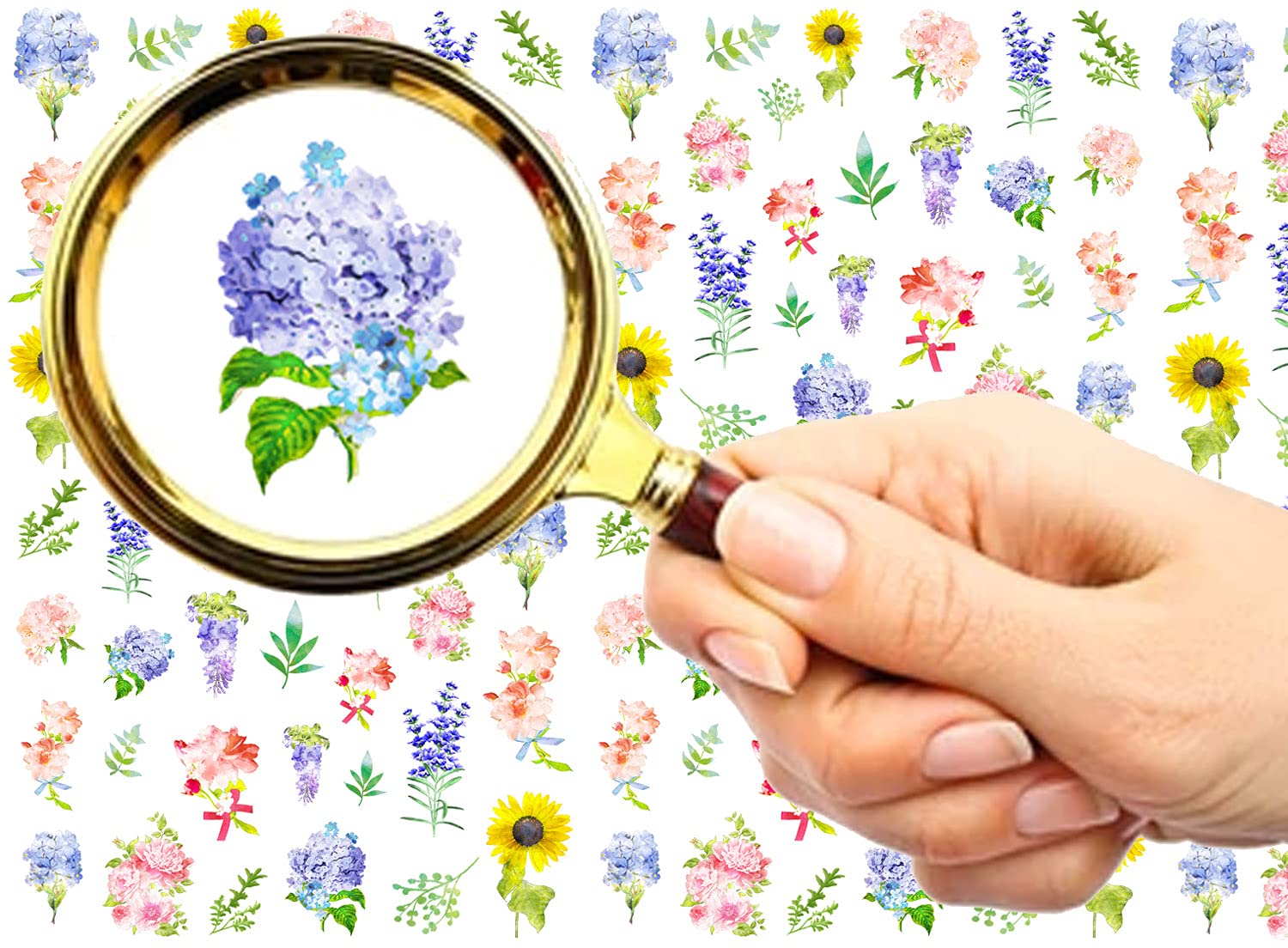 FLONZNAIL Nail Stickers Decal Transfers (5 Sheets) Watercolor Flowers Wildflowers Vintage Illustration