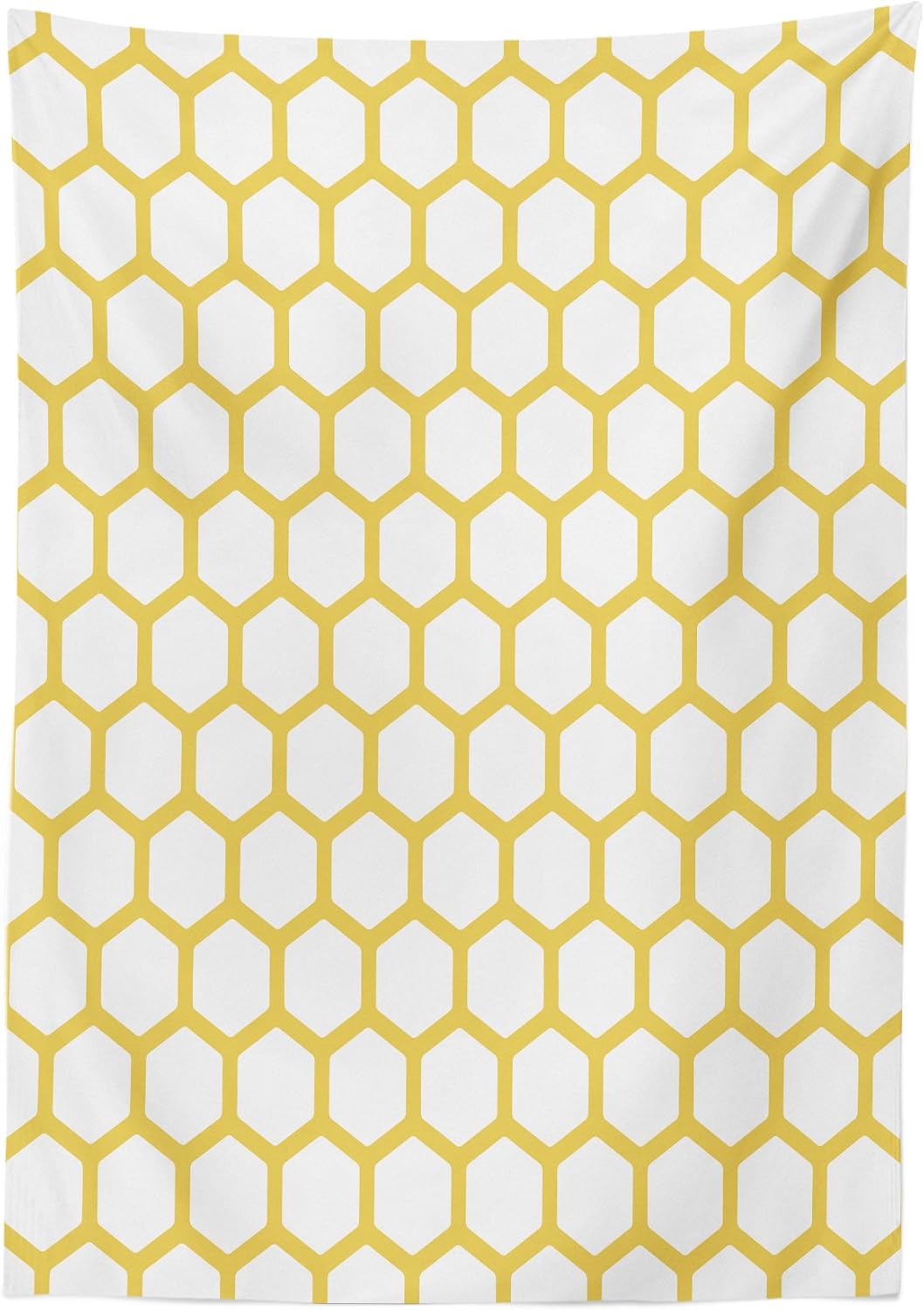 40% оƒƒ Dіѕсоunt Ambesonne Yellow and White Tablecloth, Hexagonal Pattern Honeycomb Beehive Simplistic Geometrical Monochrome, Rectangular Table Cover for Dining Room Kitchen Decor, 60 X 90, Yellow White