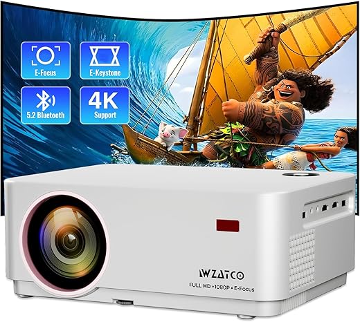 WZATCO Yuva Elite Automatic, Native 1080P Ultra Bright 12600 Lumens Projector for Home, 250” Screen | 5W Speaker | 2 Way Bluetooth | USB Screen…