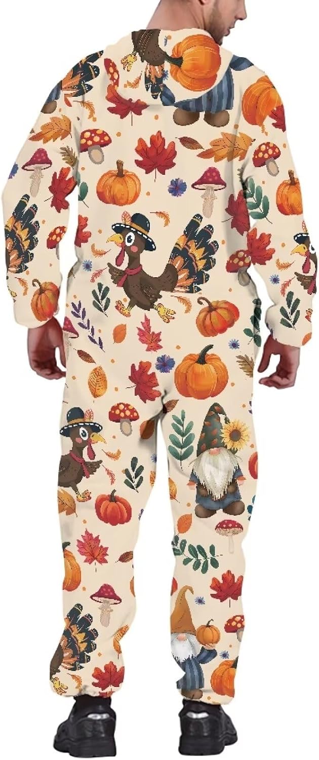 Men's and Women's Jumpsuits Novelty One Piece Pajama Set Onesie Tracksuit with Pockets Pajama Party