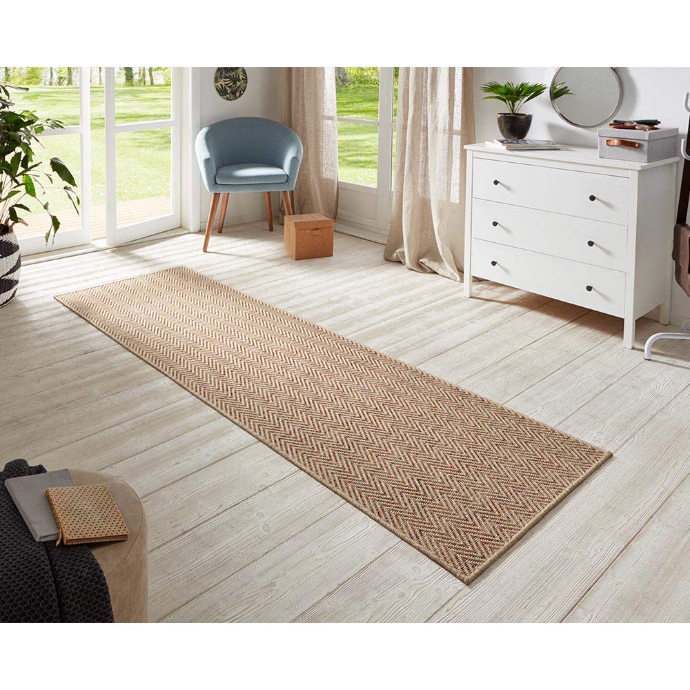 Nature Fineloop, tappeto da cucina per interni ed esterni, antiscivolo, a pelo corto, effetto lana, per corridoio, giardino, terrazza, bagno, beige, terracotta, 80 x 250 cm