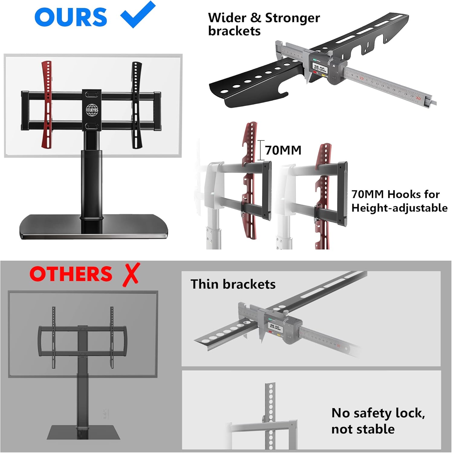 Buy FITUEYES Universal TV Stand, Swivel TV Table Stand for 32 65 70