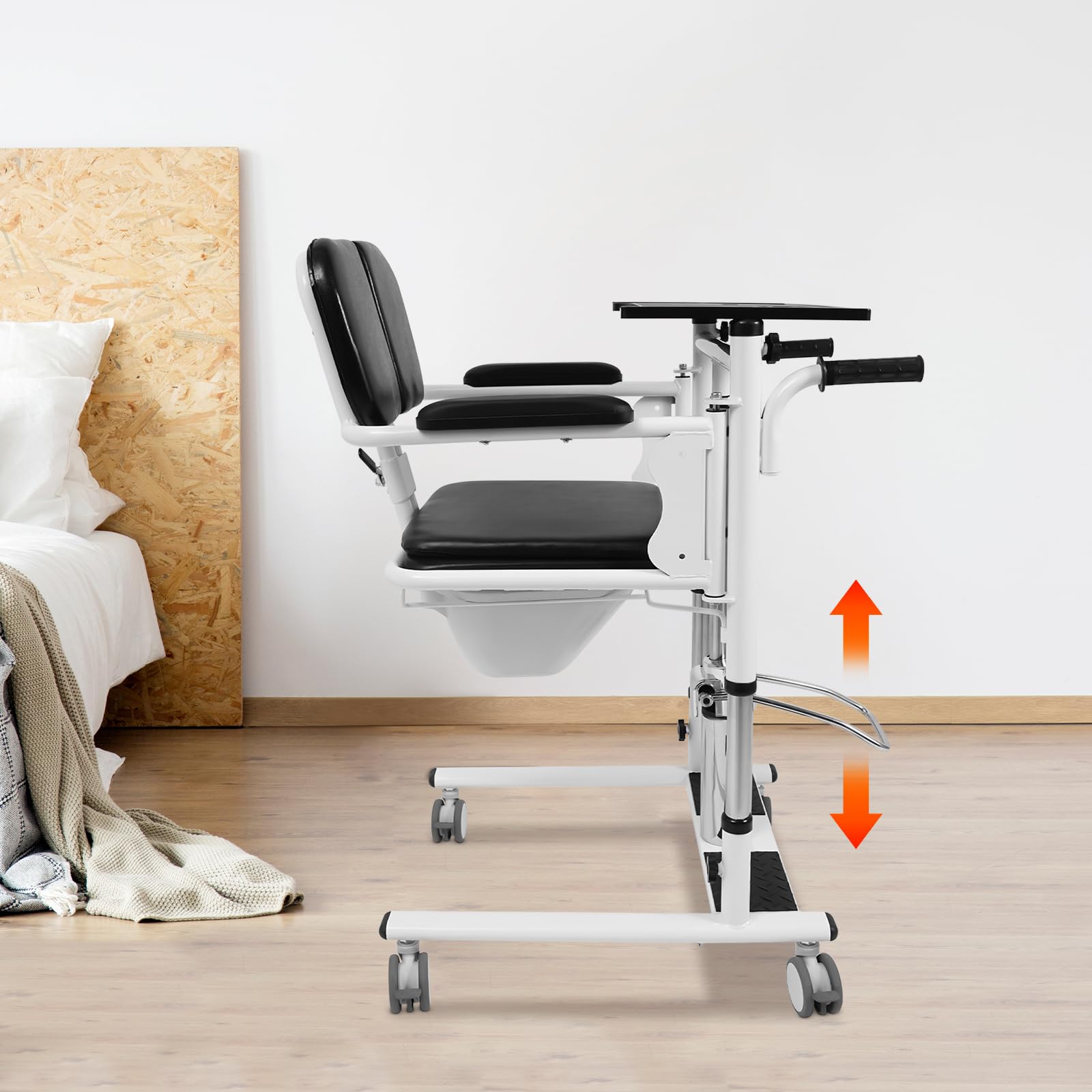 330LB Hydraulic Patient Lift Transfer Chair, Mobility Elderly Aid Shower Chair for Elderly and Disabled, Bedside Commode Toilet for Home and Hospital Care, for Households, Hospitals, Nursing Homes