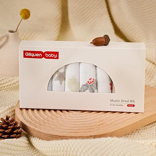 Miniatura 6 de GLLQUEN BABY Baberos de muselina para niños y niñas, paquete de 8 baberos ajustables para babear y dentición, babero de algodón suave para bebés