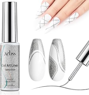 AUBSS Nail Art Polish 8ml Gel Liner Nail Polish, Silver Glitter Gel Nail Polish Sparkle Colors French Gel Polish UV Gel Paint Build in Thin Brush for Women Nails Design Lovers (Silver)