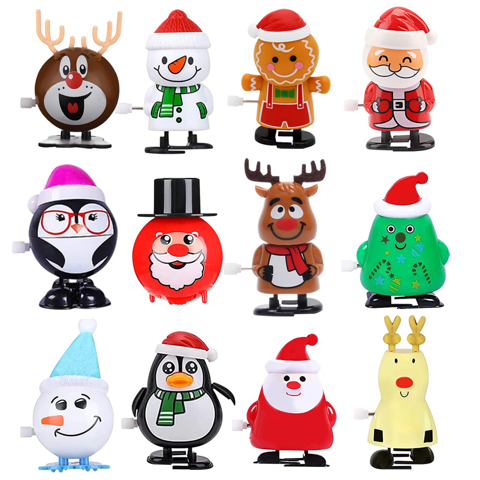 12 Pack Christmas Wind-Up Toys - Stocking Stuffers & Party Favors For Kids