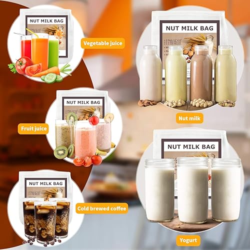 Miniatura 7 de SCENGCLOS Bolsas de leche de nueces, 12 x 12 pulgadas, paquete de 2 coladores de alimentos de nailon reutilizables, filtro multiusos de grado